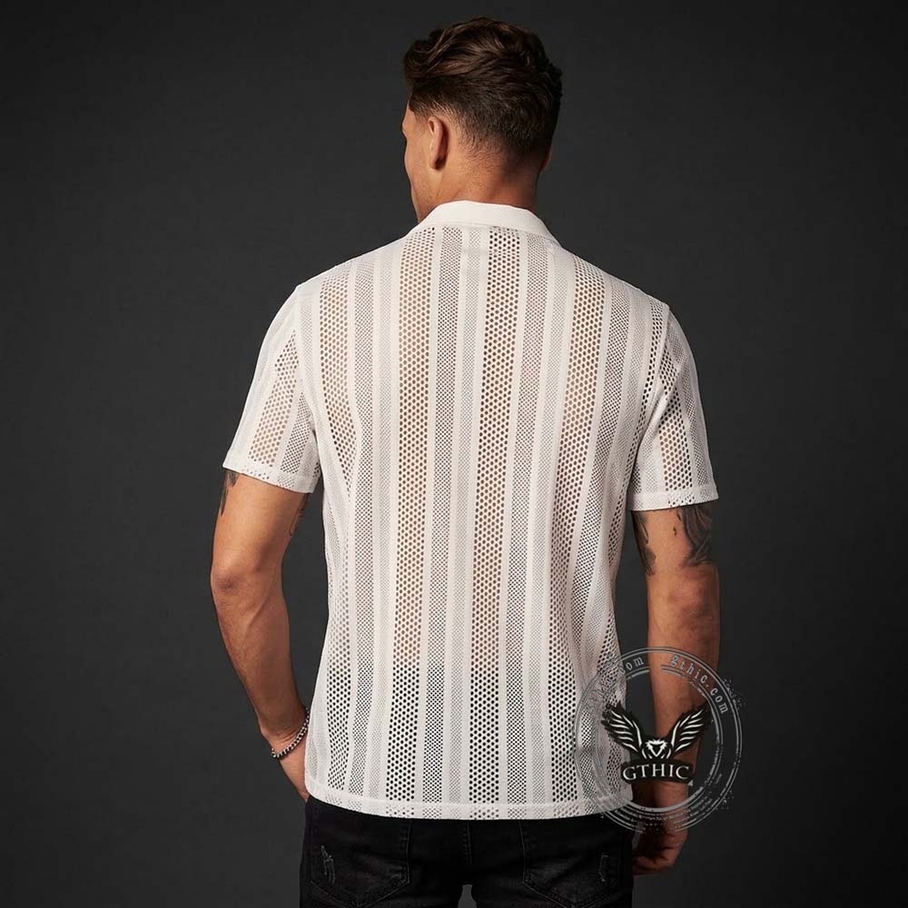 Street Casual Hollow Out Knit Short Sleeve Shirt | Gthic.com