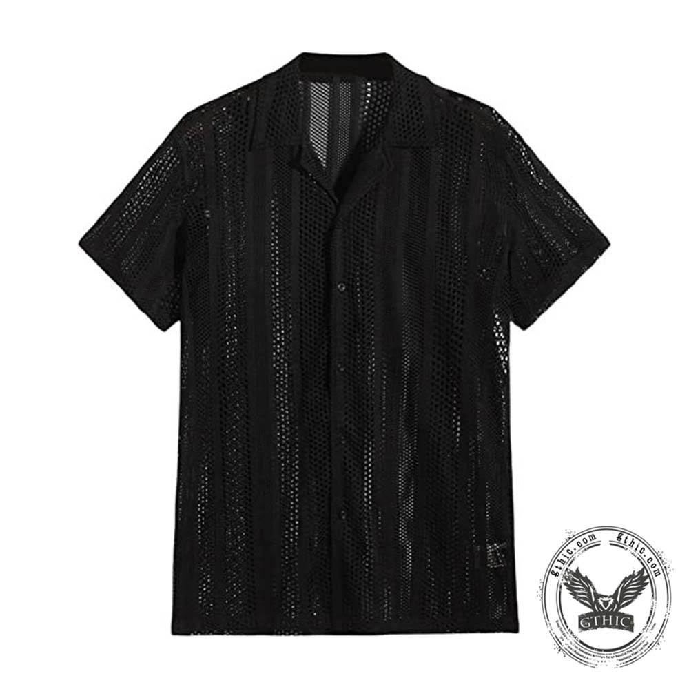 Street Casual Hollow Out Knit Short Sleeve Shirt