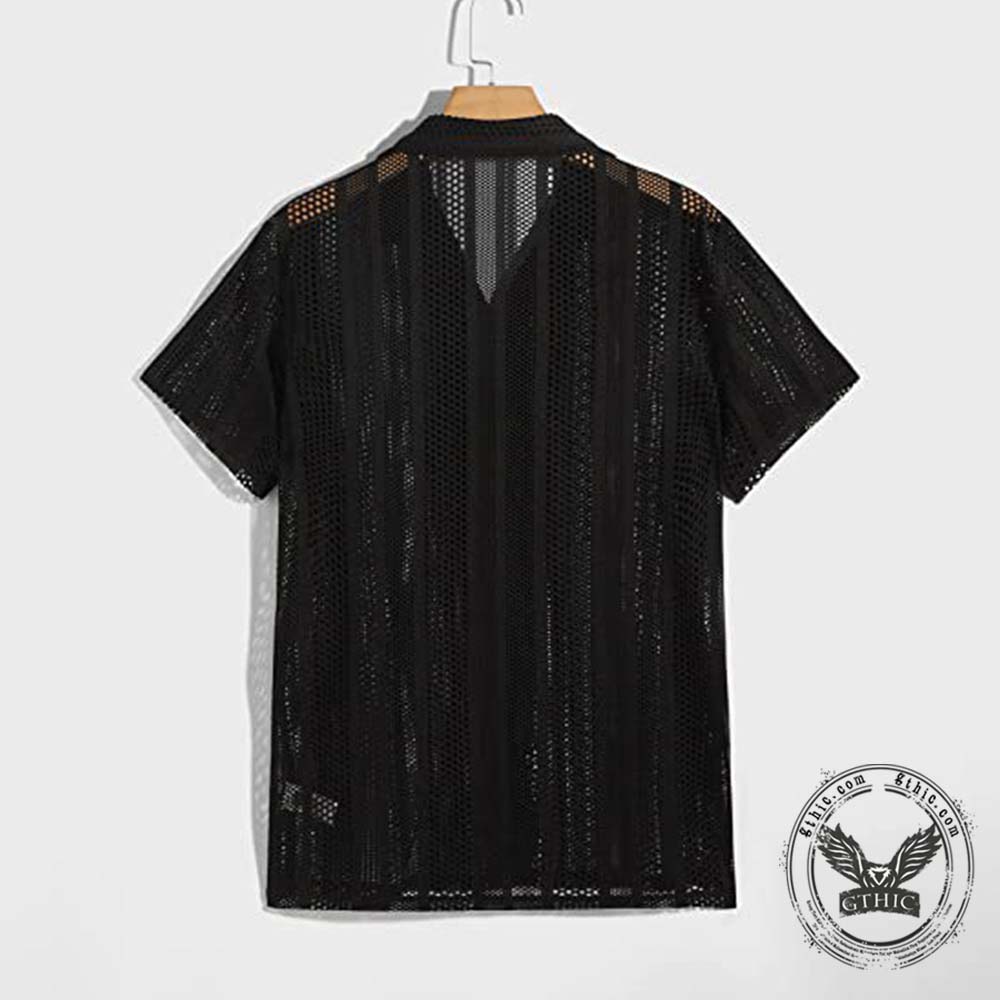 Street Casual Hollow Out Knit Short Sleeve Shirt