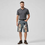 Street Cross Leather Patch Distressed Denim Shorts | Gthic.com