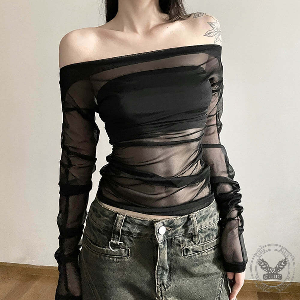 Street Fashion Slim Fit Off-shoulder Backless Long Sleeve Top | Gthic.com