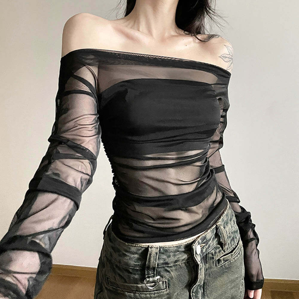 Street Fashion Slim Fit Off-shoulder Backless Long Sleeve Top – GTHIC