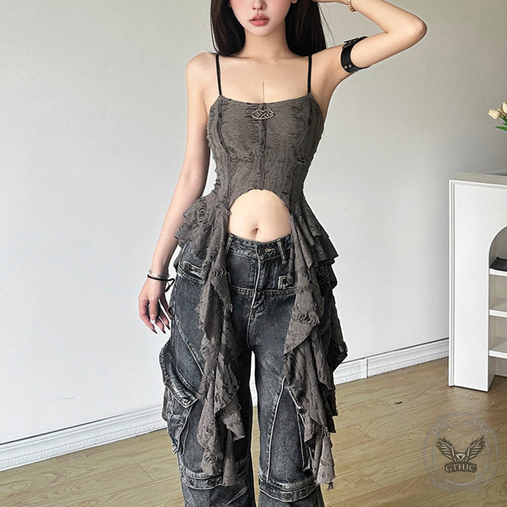 Street Fashion Suspender Sexy Long Tassel Navel Vest 03 | Gthic.com
