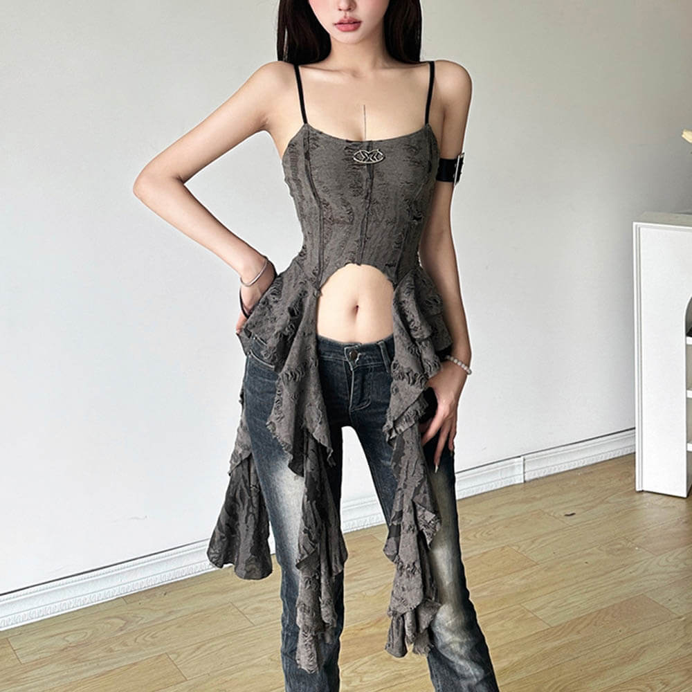 Street Fashion Suspender Sexy Long Tassel Navel Vest 01 | Gthic.com