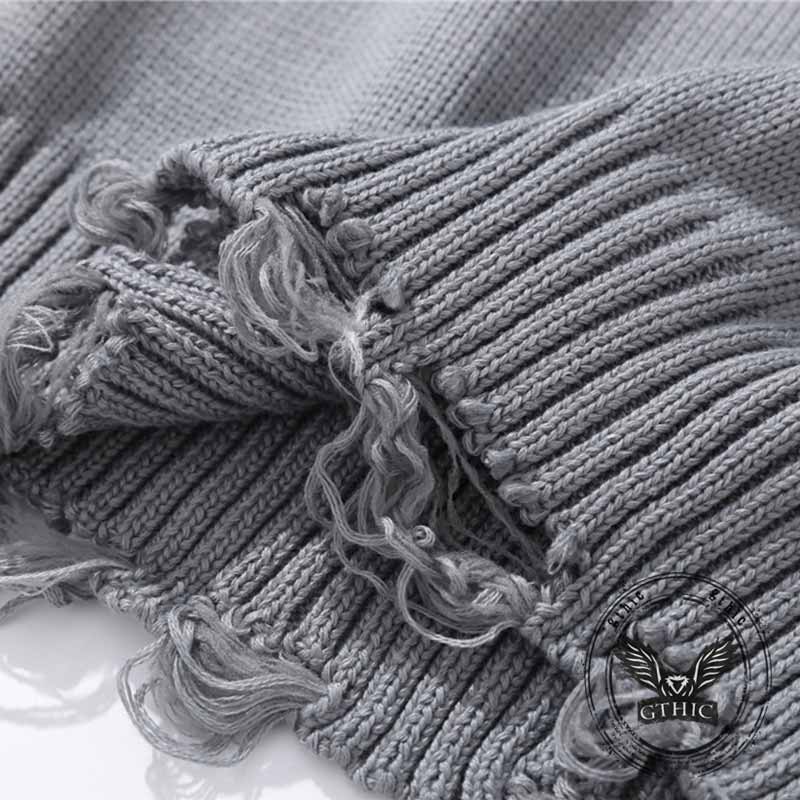 Street Graffiti Print Ripped Crew Neck Knit Sweatshirt