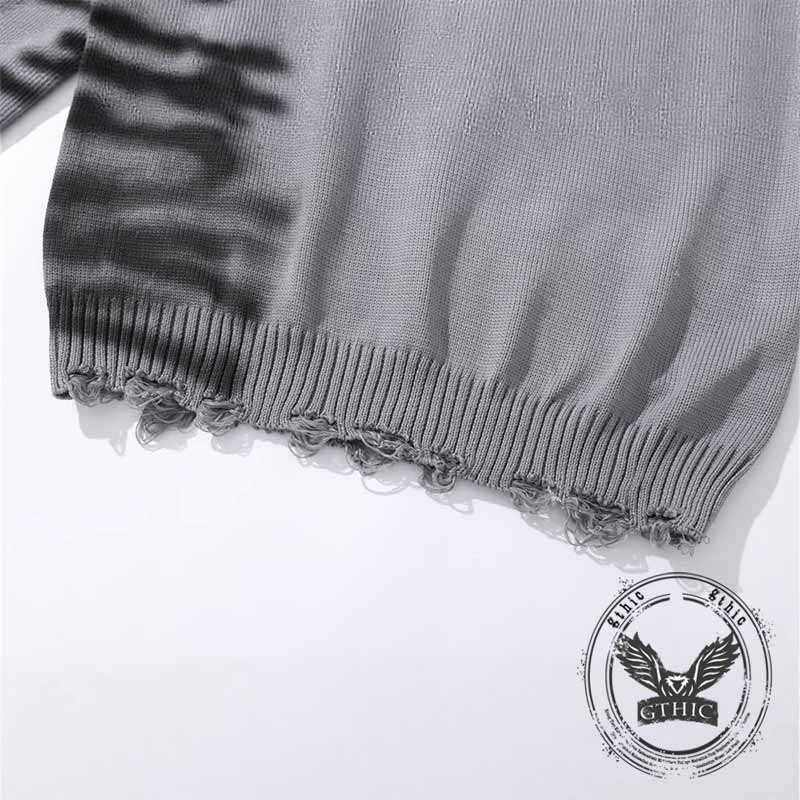 Street Graffiti Print Ripped Crew Neck Knit Sweatshirt