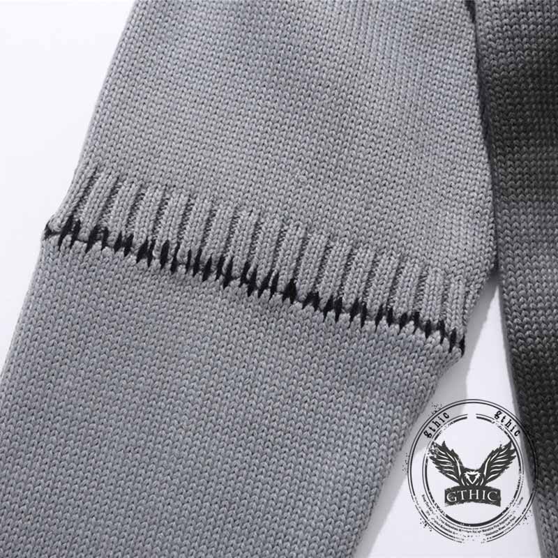 Street Graffiti Print Ripped Crew Neck Knit Sweatshirt