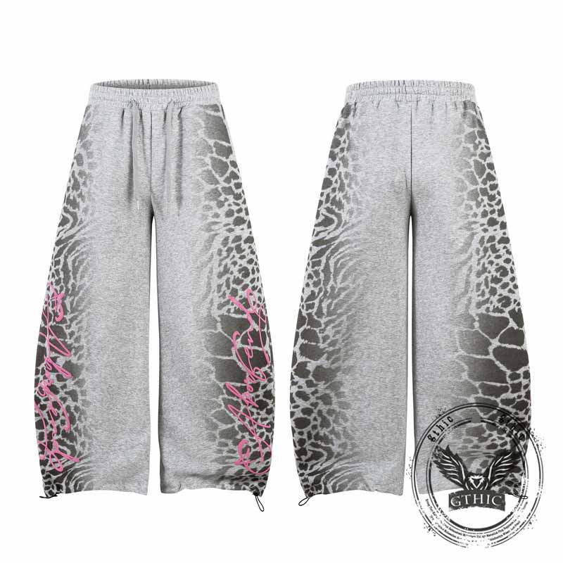 Street Letter Leopard Print Loose Straight-Leg Pants | Gthic.com