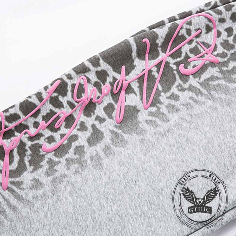 Street Letter Leopard Print Loose Straight-Leg Pants