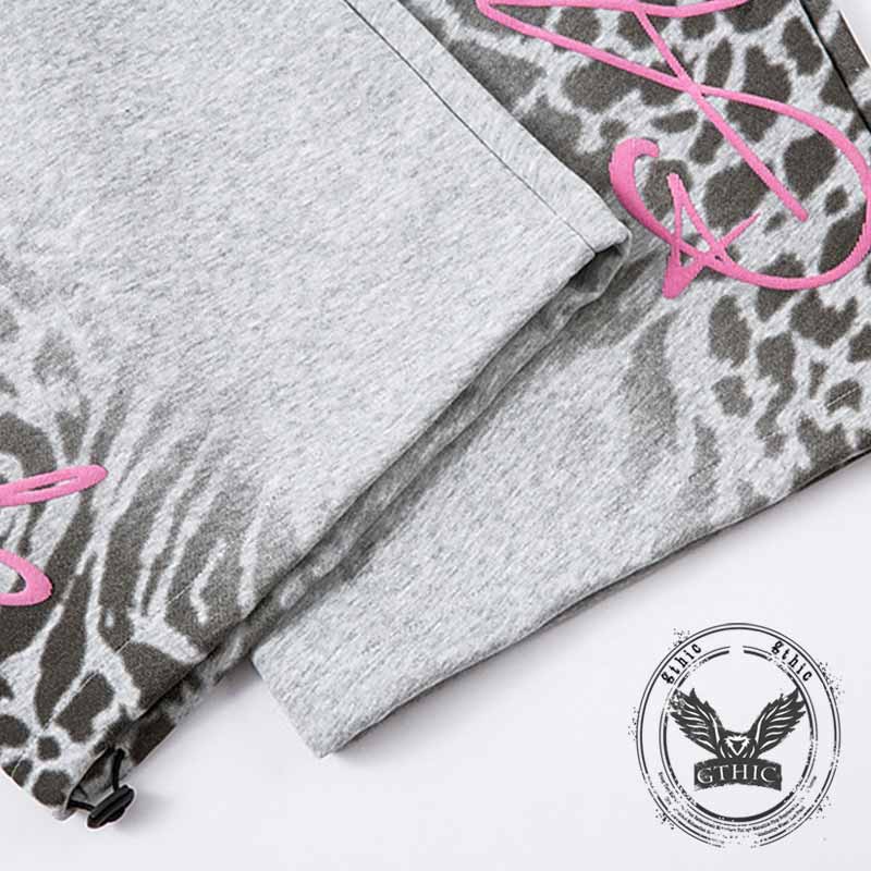 Street Letter Leopard Print Loose Straight-Leg Pants