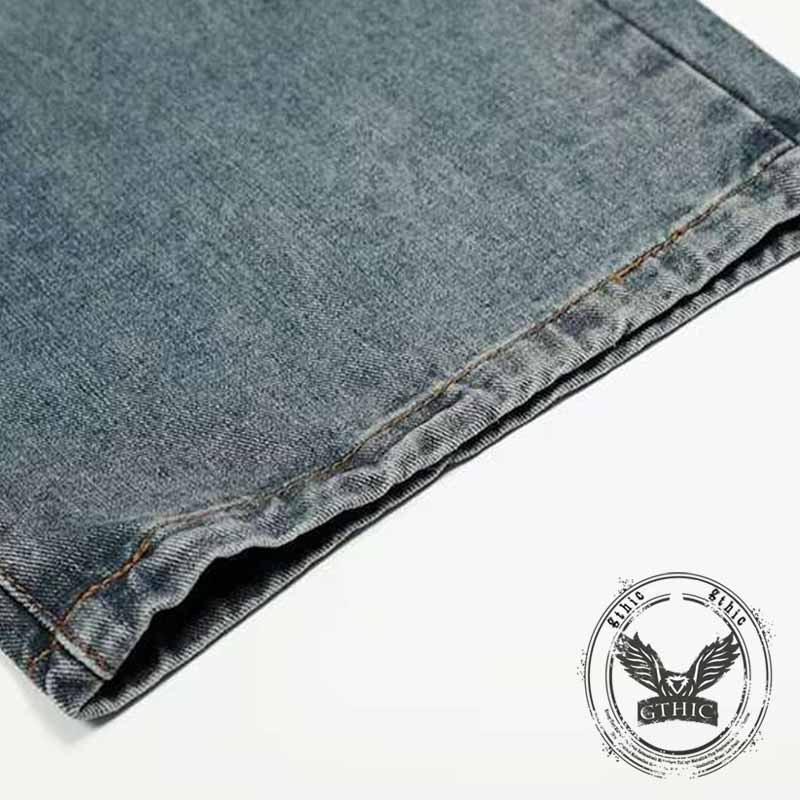 Street Letter Print Plaid Design Straight-Leg Jeans