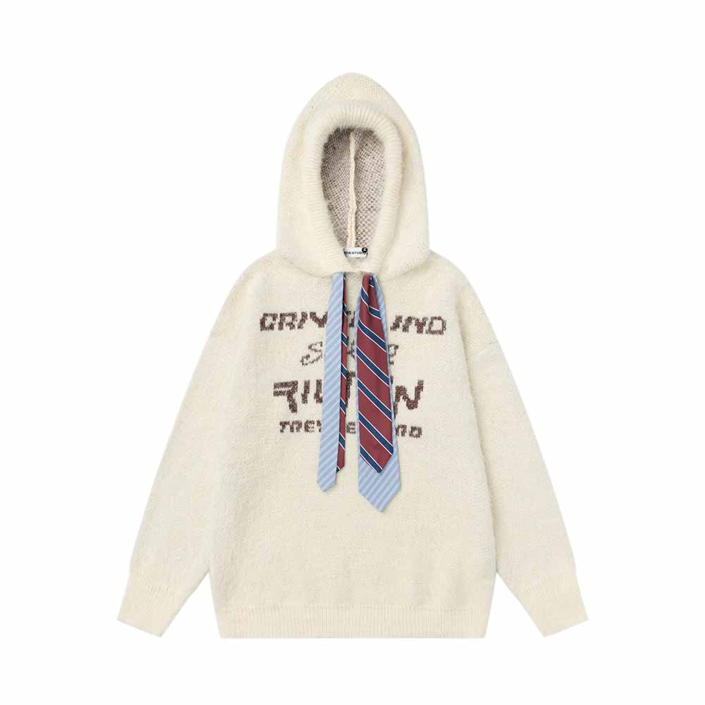Street Lettered Faux Mink Knit Hooded Sweater | Gthic.com