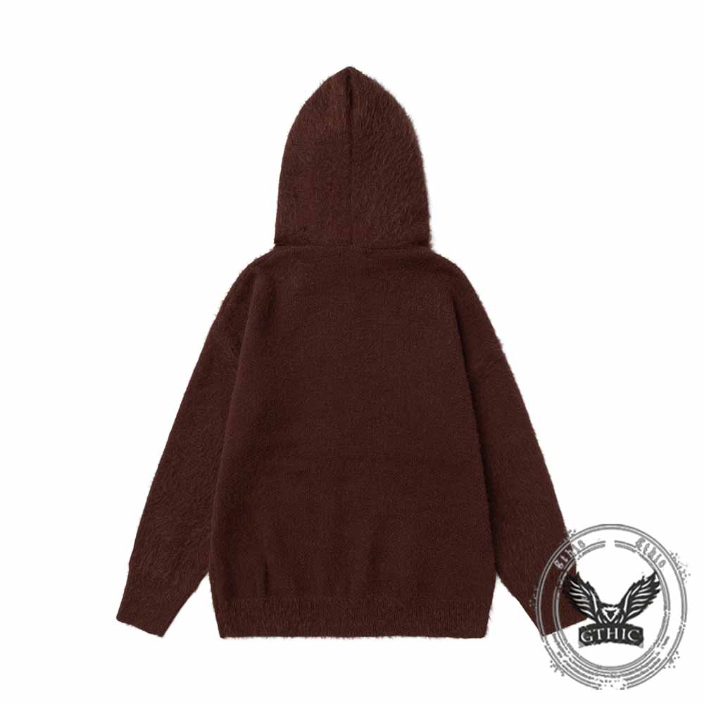 Street Lettered Faux Mink Knit Hooded Sweater