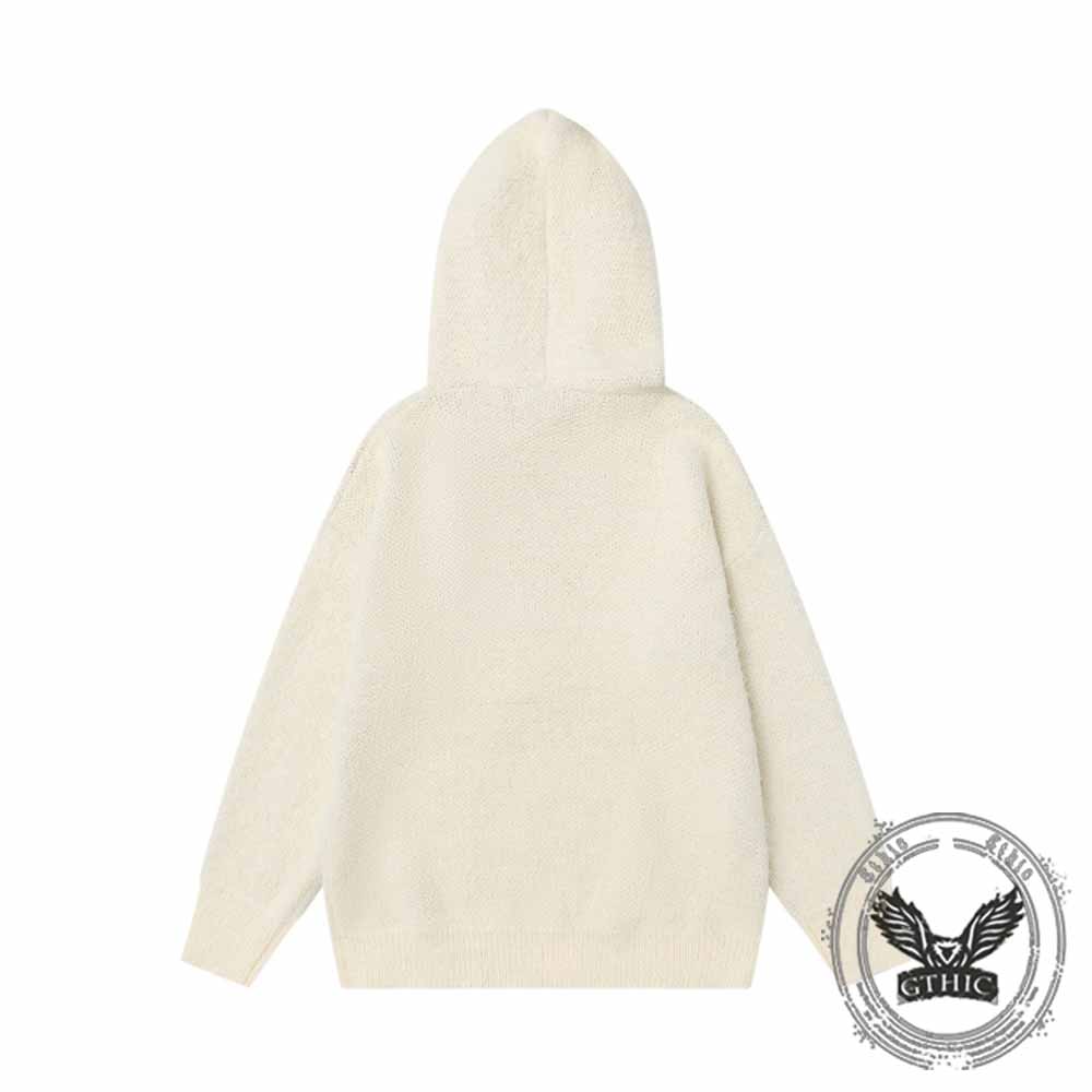 Street Lettered Faux Mink Knit Hooded Sweater