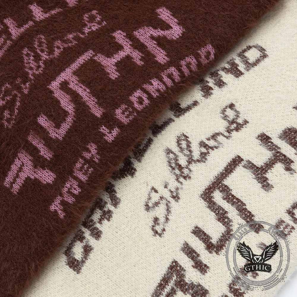 Street Lettered Faux Mink Knit Hooded Sweater