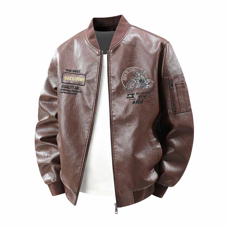 Street Letters Motorcycle Embroidered Leather Jacket | Gthic.com