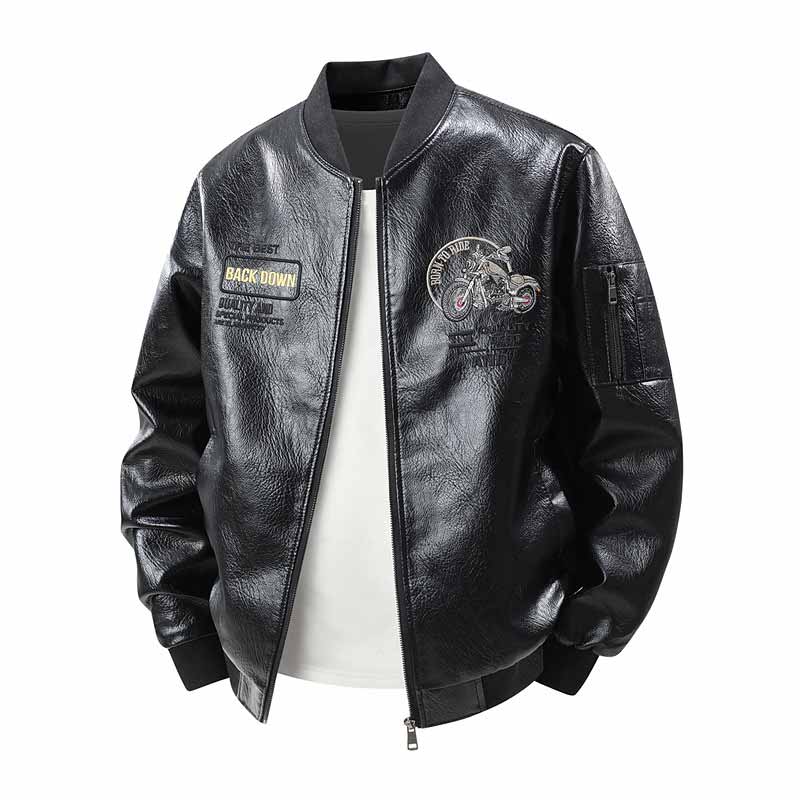 Street Letters Motorcycle Embroidered Leather Jacket | Gthic.com