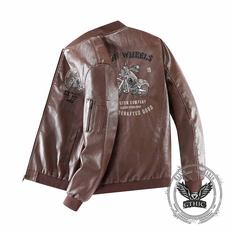 Street Letters Motorcycle Embroidered Leather Jacket