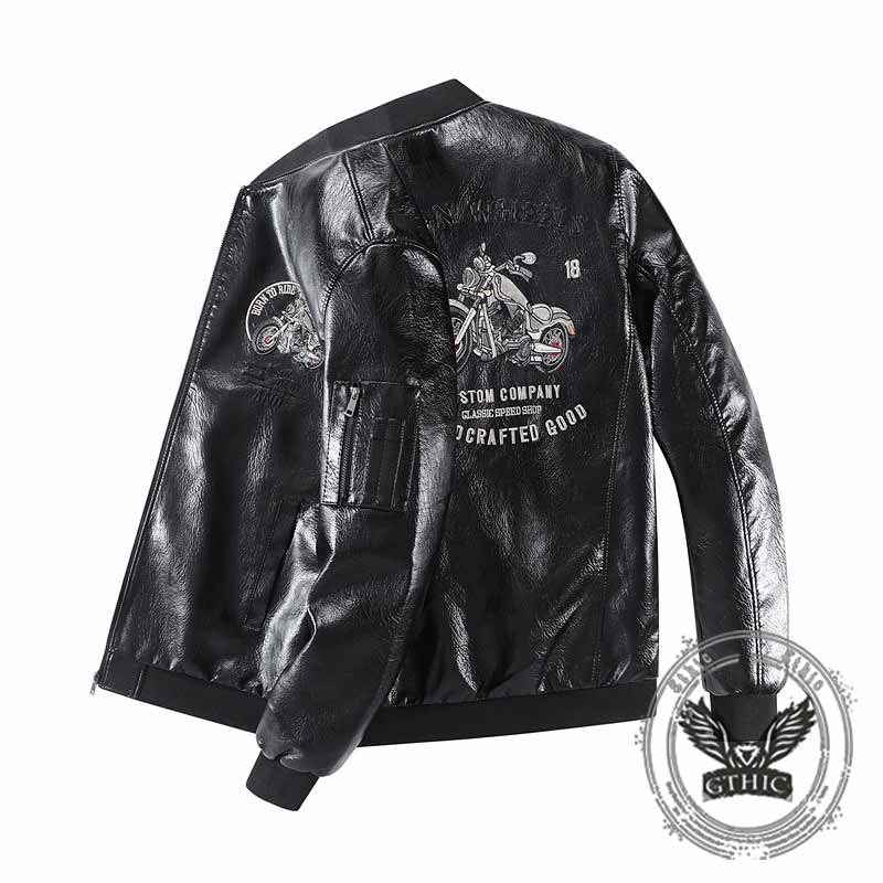 Street Letters Motorcycle Embroidered Leather Jacket