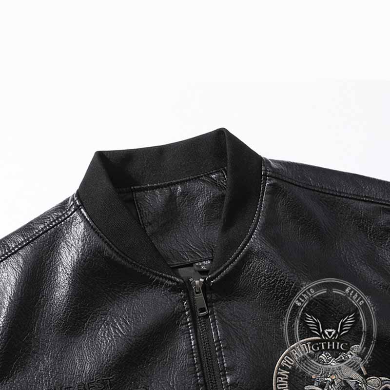Street Letters Motorcycle Embroidered Leather Jacket