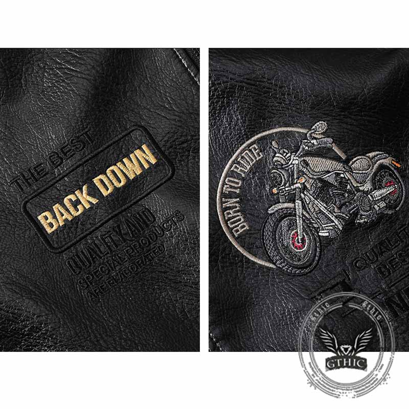 Street Letters Motorcycle Embroidered Leather Jacket