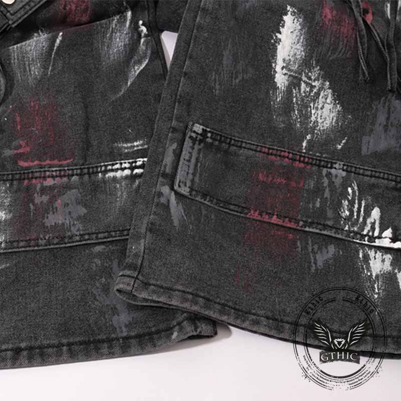 Pantalon Punk Homme en Coton Imprimé Crâne Patch