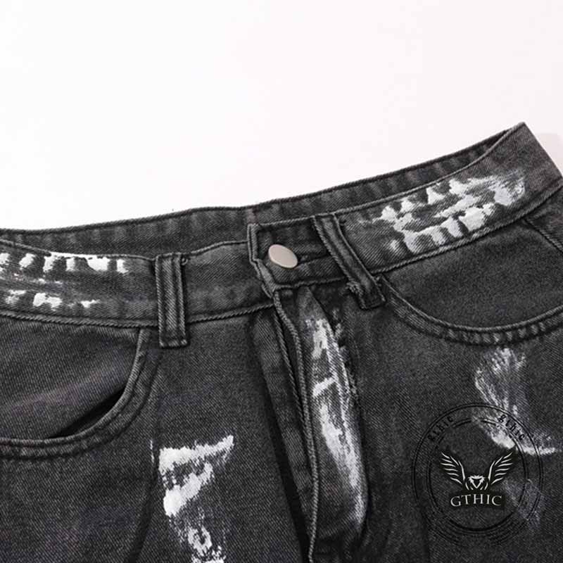 Pantalon Punk Homme en Coton Imprimé Crâne Patch
