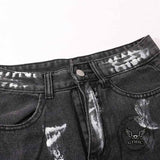 Street Multi-Pocket Deconstructed Graffiti Loose Jeans