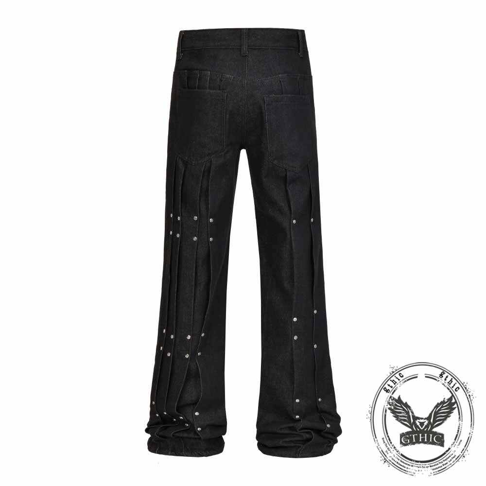 Street Pleated Button Design Solid Wide-Leg Pants | Gthic.com