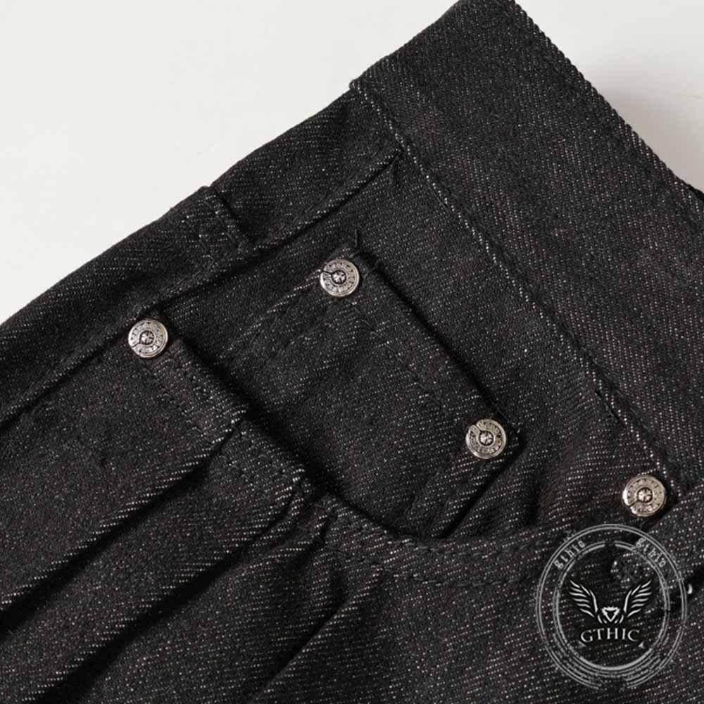 Pantaloni punk da uomo in cotone con stampa teschio patch