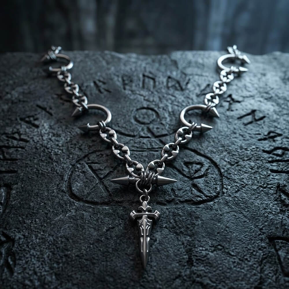 Street Punk Horseshoe Studded Sword Stainless Steel Necklace | Gthic.com