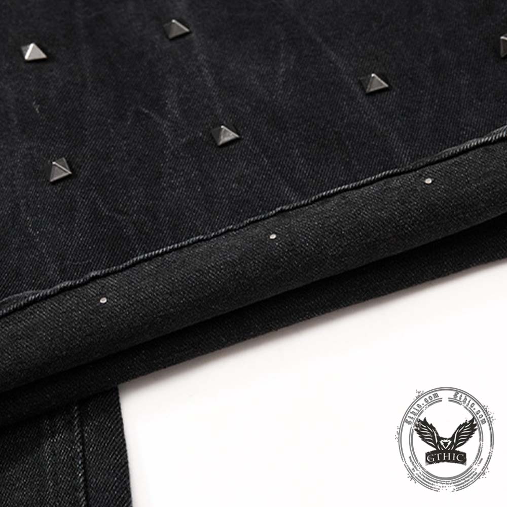 Street Punk Studded Design Wide Leg Baggy Jeans