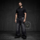 Street Punk Studded Design Wide Leg Baggy Jeans | Gthic.com