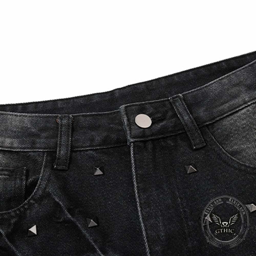 Street Punk Studded Design Wide Leg Baggy Jeans