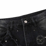 Street Punk Studded Design Wide Leg Baggy Jeans