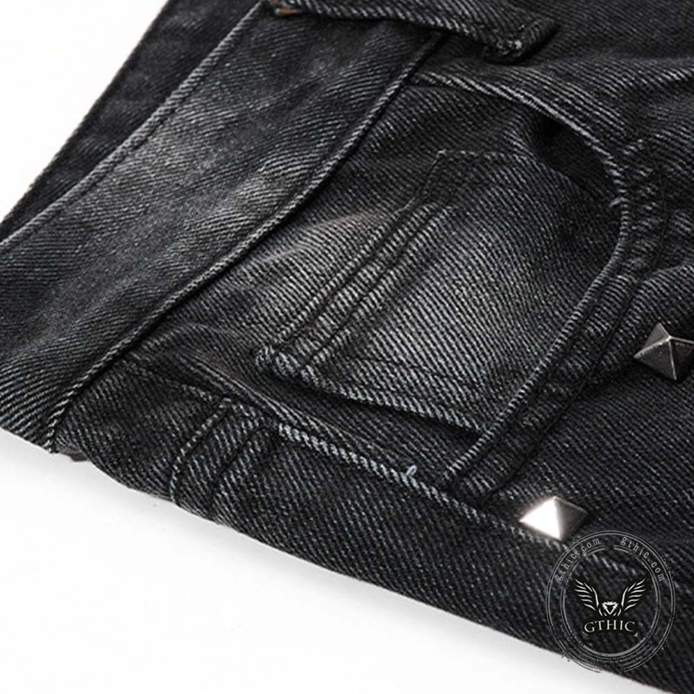 Street Punk Studded Design Wide Leg Baggy Jeans