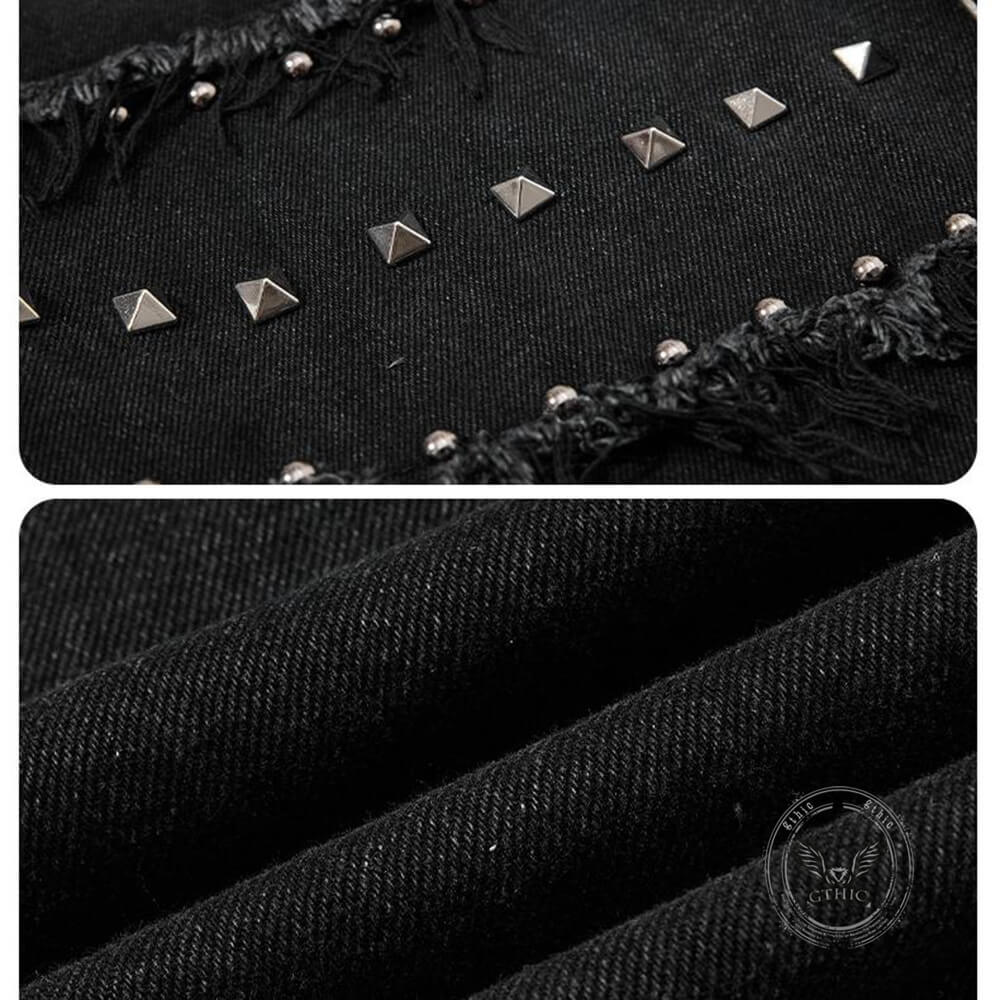 Street Punk Studded Ripped Slight-Flare Jeans