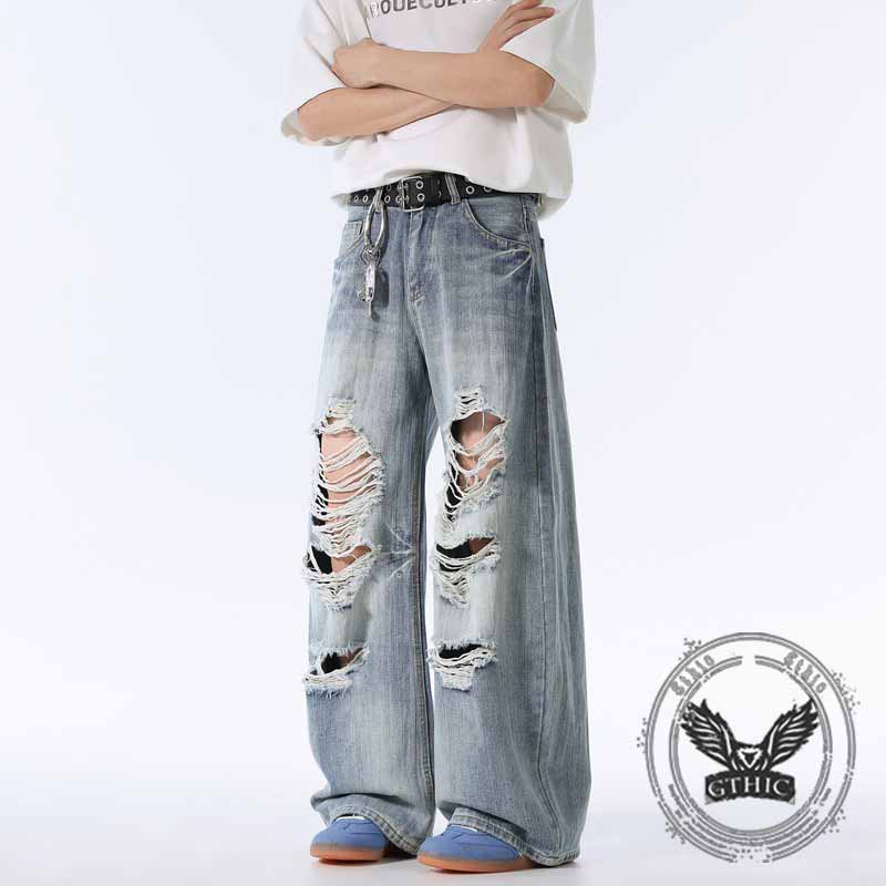 Street Retro American Ripped Loose Scimitar Jeans 01 | Gthic.com