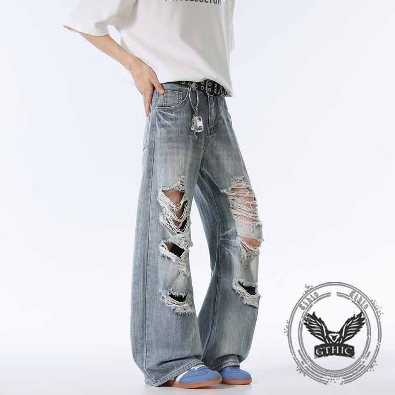 Street Retro American Ripped Loose Scimitar Jeans 02 | Gthic.com