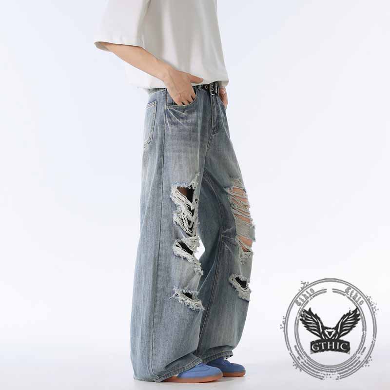 Street Retro American Ripped Loose Scimitar Jeans 03 | Gthic.com