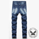 Street Retro Blue Button Ripped Straight Jeans 02 | Gthic.com