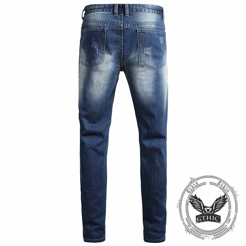 Pantaloni punk da uomo in cotone con stampa teschio patch