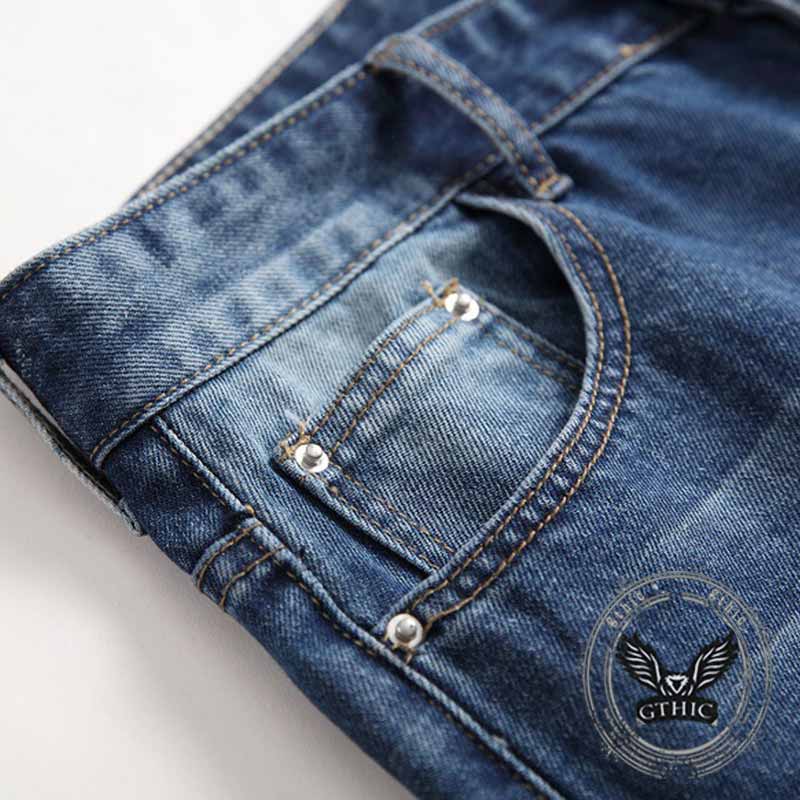 Pantaloni punk da uomo in cotone con stampa teschio patch