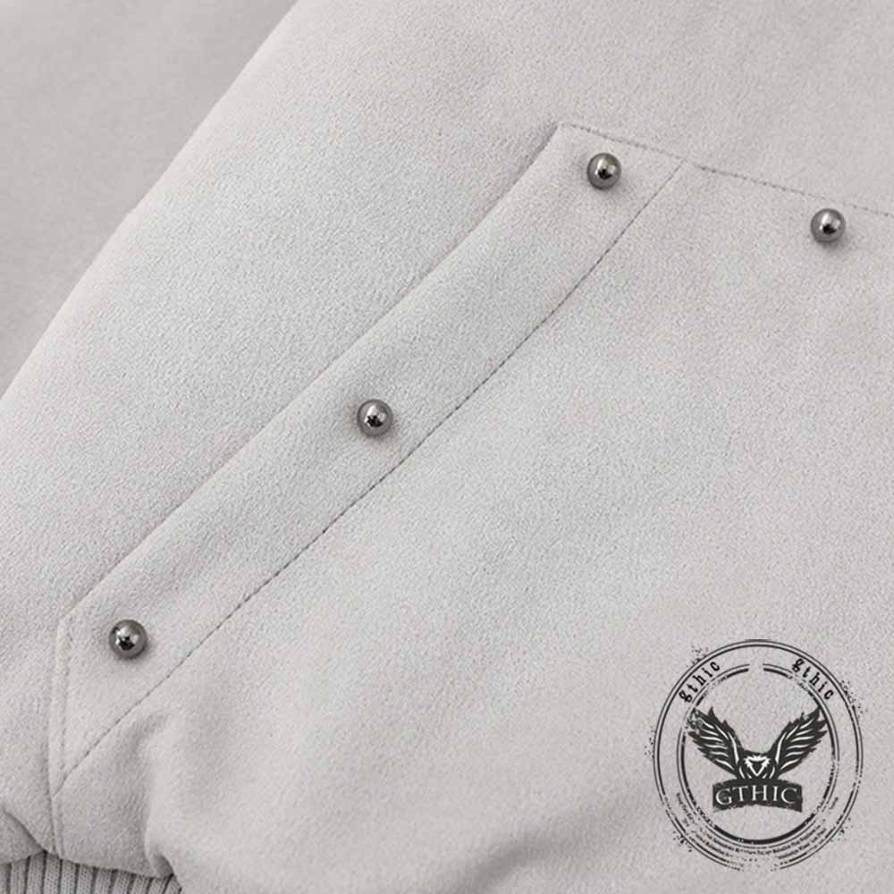 Street Rivets Cross Pattern Plush Ears Hooded Jacket