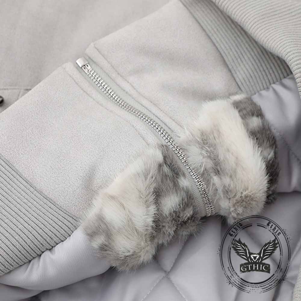 Street Rivets Cross Pattern Plush Ears Hooded Jacket