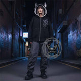 Street Rivets Cross Pattern Plush Ears Hooded Jacket | Gthic.com