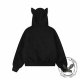 Street Rivets Cross Pattern Plush Ears Hooded Jacket