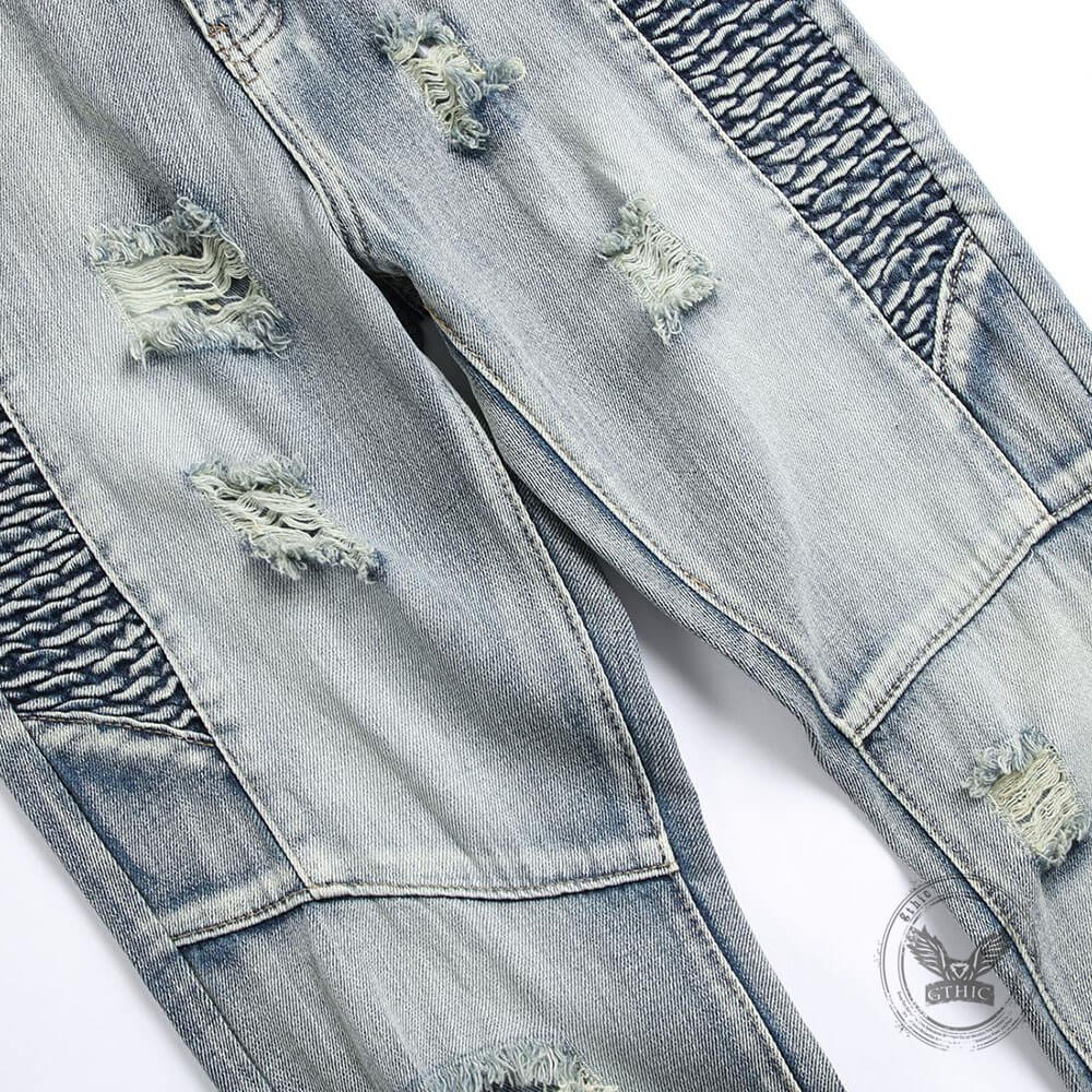 Street Slim-Fit Distressed Straight-Leg Biker Jeans