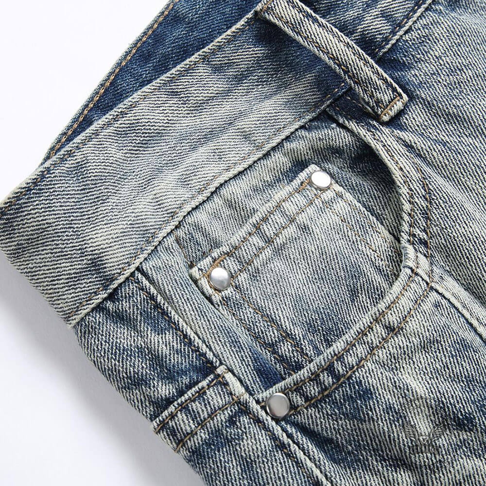 Pantaloni punk da uomo in cotone con stampa teschio patch