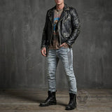 Street Slim-Fit Distressed Straight-Leg Biker Jeans | Gthic.com